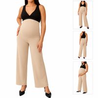 Pantalon Fresco De Tela Lino Con Bolsillos Para Embarazada / Maternidad - Beige L