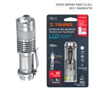 Linterna de Aluminio 1 LED 40 Lumenes con 1 Pila AA Recargable Compacta Portatil con Zoom Ajustable