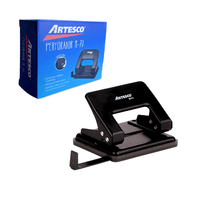 Perforador de Oficina Negro para hasta 25 Hojas con 2 Perforaciones y  Regla Guía Ajustable Artesco