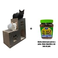 Pack Rascador Casa Negra dos pisos + Hierba Natural Para Gatos/Perros