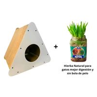 Pack Rascador Triángulo Blanco + Hierba Natural Para Gatos