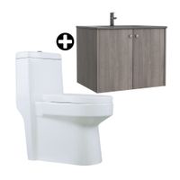 COMBO: Inodoro Cerámico One Piece Antártico Brillante Orange + Vanitorio Concret con Lavatorio Piedra Sinterizada 60cm