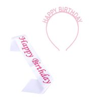 Set vincha y banda cumpleaños Happy Birthday rosada