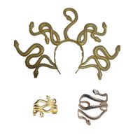 Set x 3 accesorios Medusa vincha grande, brazalete y pulsera dorada serpiente disfraz Halloween