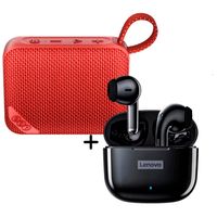 Combo Parlante QCY SP2 Rojo 5W + Audífonos Lenovo LP40 Pro Negro