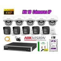 Kit 10 Cámara Seguridad Hikvision IP POE 4MP Audio Incorporado HDMI 3M Disco 1TB