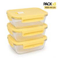 Set 3 Taper De Vidrio 1520ml Herméticos Para Cocina Práctica Vainilla