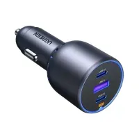 Cargador UGREEN P/auto USB-C x2 & USB-A 75W  Black