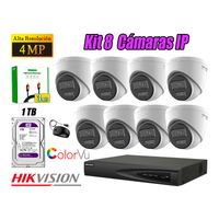Kit 8 Cámara Seguridad Hikvision IP POE 4MP Color Vu Domo Visión Color Disco 1TB