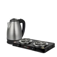 Combo cocina elect de mesa 2 hornillas + hervidor metálico 1.8l ke1801 Imaco