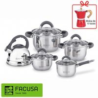 Juego De Ollas Minerva 10 Piezas Con Tetera Facusa + Cafetera Moka