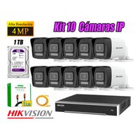 Kit 10 Cámara Seguridad Hikvision IP POE 4MP Tubo Audio Incorporado Disco 1TB