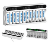 Cargador Inteligente de Baterías AA/AAA Ni-MH Beston 12 Ranuras Pantalla LCD USB Type-C