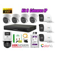 Kit 8 Cámara Seguridad Hikvision IP POE 4MP ColorVu 1 Cámara PTZ Detección Persona 2TB