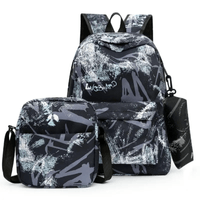 Mochila + Morral y Neceser Negro Hombre Portalaptop 16pg 42×27x13 Nailon Importado