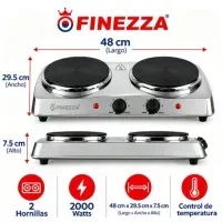Cocina Eléctrica Finezza FZ-203D3CH 2 Hornillas Acero - MO