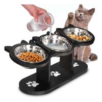 Comedor Elevado para Perros y Gatos 3 platos, 16cm Ángulo Ajustable Negro