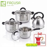 Juego De Ollas Misti Facusa 8 Piezas Con Tetera - Negro + Cafetera Moka