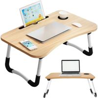 Mesa plegable portátil para Laptop con Ranura y Posavasos - Madera