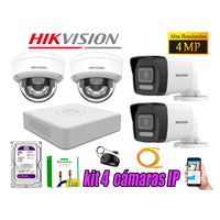 Kit 4 Cámara Seguridad Hikvision IP POE 4MP Audio Incorporado HDMI 3M Disco 2TB