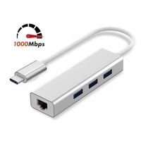 Hub Adaptador Tipo C a Rj45 Gigabit + 3 Puertos USB 3.0 Windows, MAC