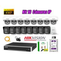 Kit 16 Cámara Seguridad Hikvision IP POE 4MP Audio Incorporado HDMI 3M Disco 1TB