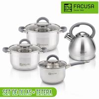 Juego De Ollas Misti Facusa 8 Piezas Con Tetera 3.5l - Gris