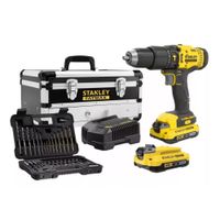 Kit Taladro Percutor 2OV+Set 50 pzs+2 baterías 2Ah+Cargador+Caja de Herramientas metálica