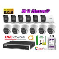 Kit 12 Cámara Seguridad Hikvision IP POE 4MP Color Vu Audio Luz Inteligente 2TB WD