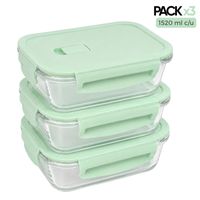 Set 3 Taper De Vidrio 1520ml Herméticos Para Cocina Práctica Jade