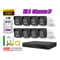 Kit 8 Cámara Seguridad Hikvision IP POE 4MP Tubo Audio Incorporado Disco 2TB