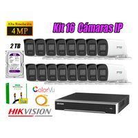 Kit 16 Cámara Seguridad Hikvision IP POE 4MP Color Vu Tubo Visión Color Disco 2TB