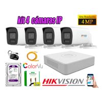 Kit 4 Cámara Seguridad Hikvision IP POE 4MP Color Vu Tubo Visión Color Disco 2TB