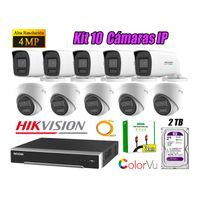 Kit 10 Cámara Seguridad Hikvision IP POE 4MP Color Vu Audio Luz Inteligente 2TB WD