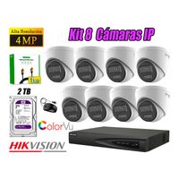 Kit 8 Cámara Seguridad Hikvision IP POE 4MP Color Vu Domo Visión Color Disco 2TB