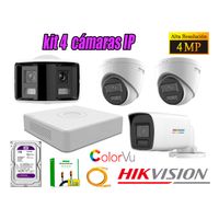 Kit 4 Cámara Seguridad Hikvision IP POE 4MP ColorVu 1 Cámara Panorámica Alarma Disc 1TB