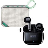 Combo Parlante QCY SP2 Marrón 5W + Audífonos Lenovo LP40 Pro Negro