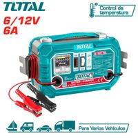 Cargador de Batería 6V / 12V 6A TOTAL Taller Automotriz 40-90Ah Amperímetro Analógico Fusible 10A 22