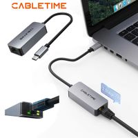Adaptador USB-C a Red Ethernet RJ45 2.5G CABLETIME 2500Mbps Aluminio Plug & Play MacBook PC CB57G