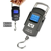 Balanza Digital Portátil 50kg Gancho Acero Pantalla LCD Azul para Equipaje y Paquetes
