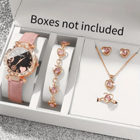 Reloj De Cuarzo Rosa Mujer + Pulsera + Collar y Accesorios Corazones