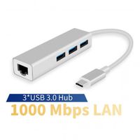 Hub Adaptador Tipo C a Rj45 Gigabit + 3 puertos USB 3.0 Windows, Mac