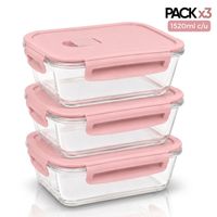 Set 3 Taper De Vidrio 1520ml Herméticos Para Cocina Práctica Rosa
