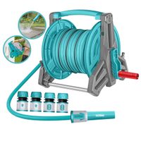 Kit manguera de riego 20m portamanguera retractil conectores rapidos