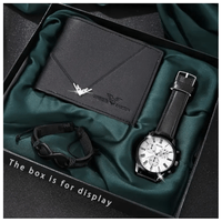 Reloj de Cuarzo Negro + 1 Billetera Cuero Liso y Pulsera Trenzada Hombre