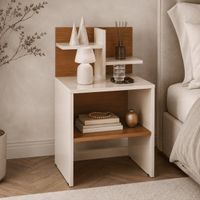Velador Mila Aesthetic Multifuncional con Repisas Color Blanco High Gloss y Panela TU MESITA Canto D