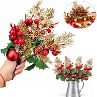 Espigas Navideñas con Bayas y Piñas Rama Decorativa Set de 5