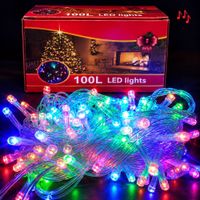 2 Tiras de Luces Multicolor  Linial 100L de 8 Mts Musical Cable Blanco