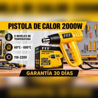 PISTOLA DE CALOR PROFESIONAL 2000W 60°C-600°C AMARILLA PARA QUITAR PINTURA, DOBLAR PVC, TERMOCONTRAÍ
