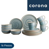 Vajilla Caoba Azul Corona 16 Piezas Para Disfrutar La Mesa